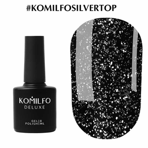 Komilfo No Wipe Silver Top топ БЕЗ липкого слоя с серебряным микроблеском, 8 мл