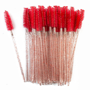 Щеточка для бровей и ресниц прямая, красная, глиттерная ручка, 50 шт., Цвет: 009

