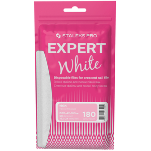 Набор сменных белых файлов для пилки полумесяц 180 грит STALEKS PRO EXPERT 42 50 шт DFE-42-180w, Форма: Полумесяц, Вид: Сменные файлы на клеевой основе, Серия: EXPERT
, Слой: без пенного слоя, Абразивность: 180 грит