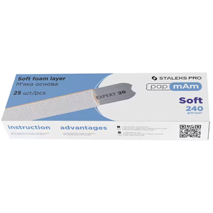 Сменные файлы белые мягкие papmAm 240 грит STALEKS PRO EXPERT 20 25 шт DFCE-20-240/25w, Абразивность: 240 грит