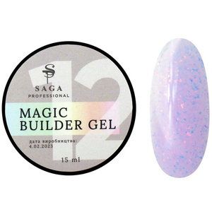 Гель для нарощування Saga Professional Magic Builder Gel 12, бузковий з пластівцями поталі, 15 мл, Об`єм: 15 мл, Колір: 12