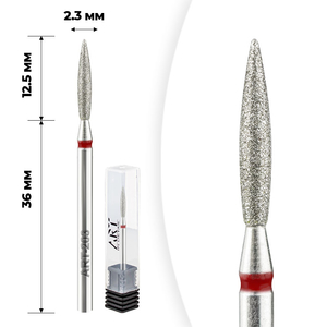 Фреза алмазная ART 203 пламя красное 023, Форма: Пламя, Цвет: Красный, Диаметр: 2,3 мм
