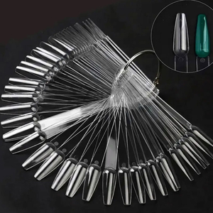 Типсы на кольце 50 шт прозрачные острый квадрат, Цвет: Прозрачный
