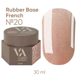 Valeri French base №020 (нежно-персиковый с серебрянным микроблеском), 30 мл, Объем: 30 мл, Цвет: 020