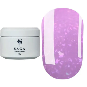Гель для наращивания Saga Professional Magic Builder Gel 02, нежный лиловый с цветными хлопьями потали, 15 мл, Объем: 15 мл, Цвет: 02
