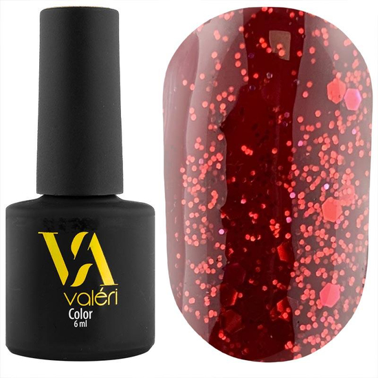 Гель-лак Valeri №016 (бордовий з блискітками), 6 мл