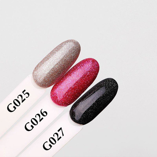 Гель-лак Komilfo DeLuxe Series G026 (малиновий з сріблястими блискітками), 8 мл4