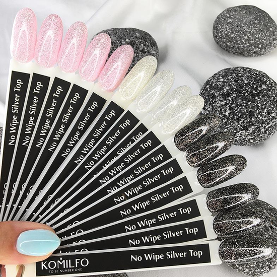Komilfo No Wipe Silver Top топ БЕЗ липкого шару з срібним мікроблеском, 8 мл2