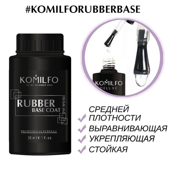 База Komilfo Rubber Base Coat - каучуковая база для гель-лака, 30 мл (без кисточки), Объем: 30 мл бочонок