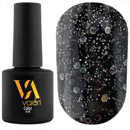 Гель-лак Valeri №101 (чорний з голографічними блискітками), 6 мл