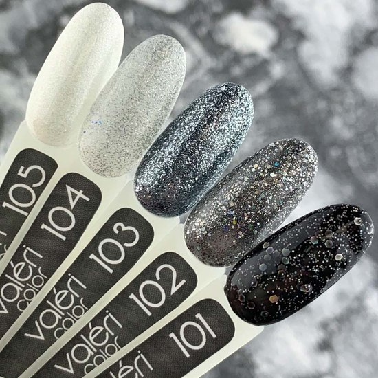 Гель-лак Valeri №101 (чорний з голографічними блискітками), 6 мл2