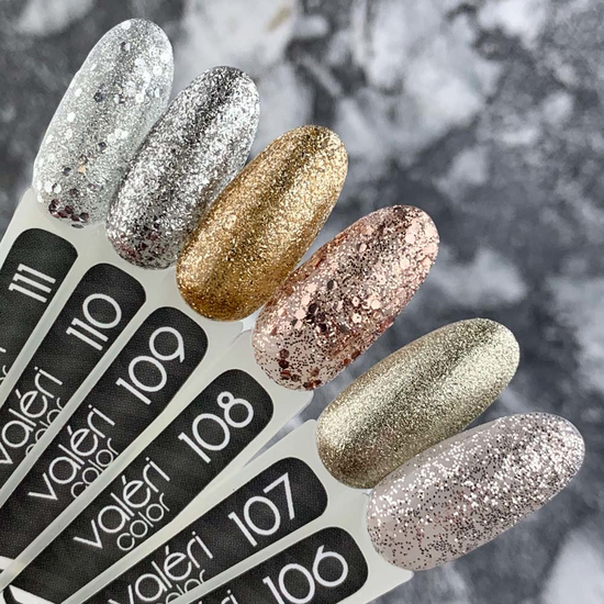 Гель-лак Valeri №108 (світла бронза з блискітками), 6 мл2
