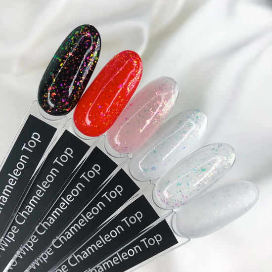 Komilfo No Wipe Chameleon Top - топ без липкого слоя с хлопьями единорог, 8 мл4