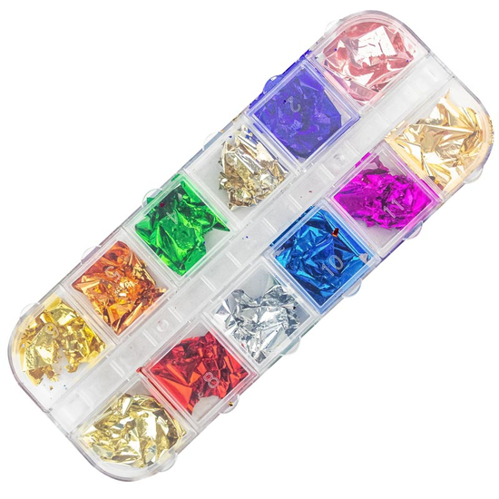 Набор жатой фольги для ногтей, 12 видов