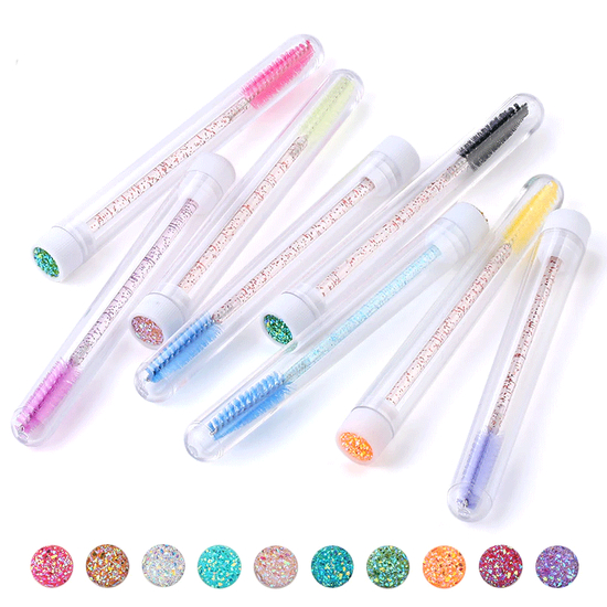 Щеточка для бровей и ресниц прямая с глиттерной ручкой в колбе, 1 шт