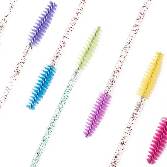 Щеточка для бровей и ресниц прямая с глиттерной ручкой в колбе, 1 шт2