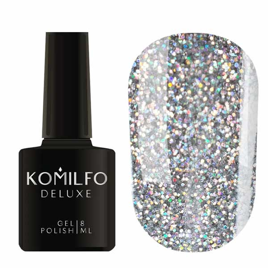 Гель-лак Komilfo DeLuxe Series №G007 (мелкие насыщенные серебристо-голографические блестки), 8 мл