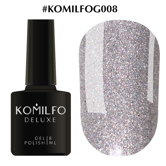 Гель-лак Komilfo DeLuxe Series №G008 (серебристый с голографическими блесточками), 8 мл