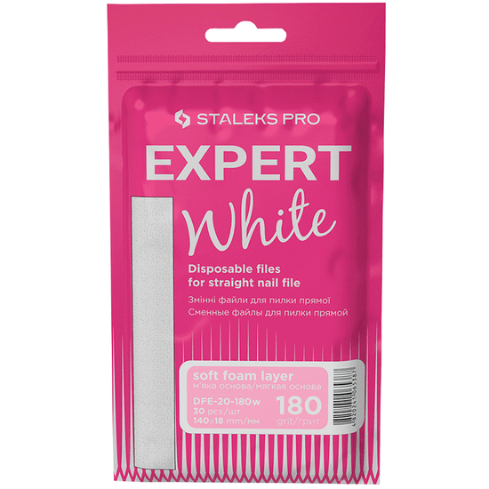 Сменные белые файлы для прямой пилки на мягкой основе 180 грит STALEKS PRO EXPERT 30 шт DFE-20-180w