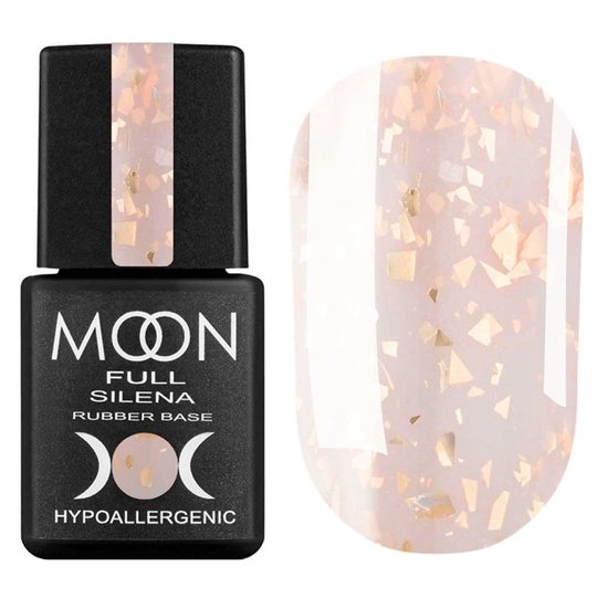 MOON FULL Potal Rubber Base Silena №2025 (світло-персиковий із золотистою поталлю), 8 мл, Колір: 2025