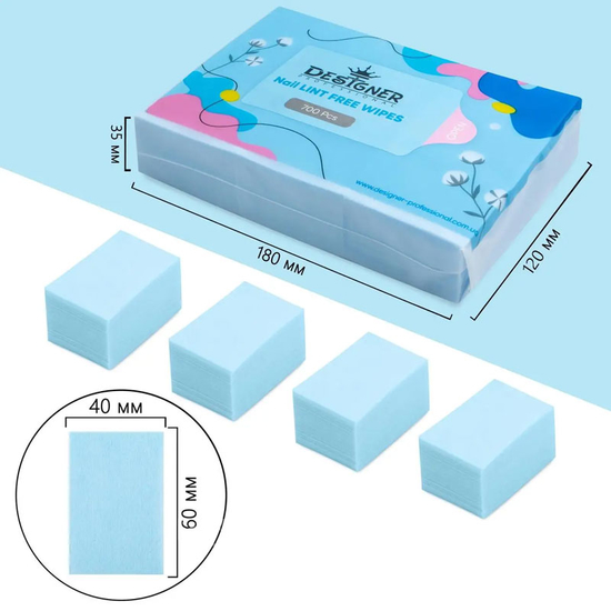 Безворсовые салфетки Designer - 700 шт./уп. для снятия липкого слоя Голубые