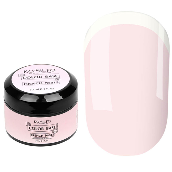 База Komilfo Color Base French 015 (вершково-рожевий), 30 мл (банка) (без пензлика), Об`єм: 30 мл (банка), Колір: 015