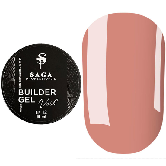 Гель для нарощування Saga Professional Builder Gel Veil №12 (кавовий нюд), 15 мл, Об`єм: 15 мл, Колір: 12
