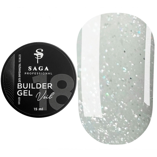 Гель для наращивания Saga Professional Builder Gel Veil №18, 15 мл, Объем: 15 мл, Цвет: 18