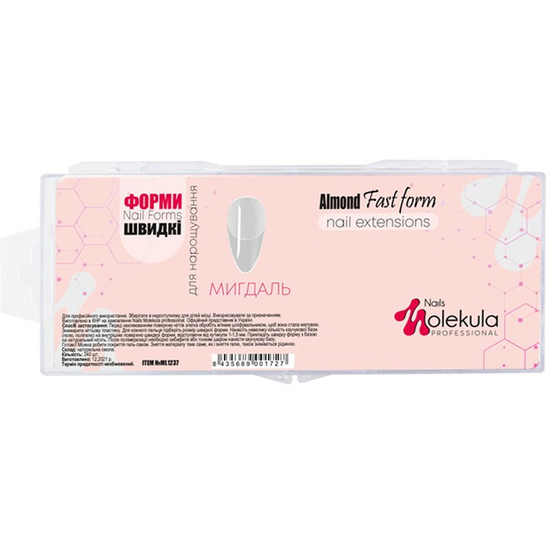 Гелевые типсы для наращивания Molekula миндаль, 240 шт, Размер: Миндаль