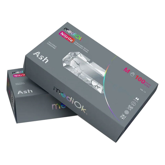 Перчатки нитрил неопудренные нестерильные MediOk Ash серые 100 шт, S, Размер: S