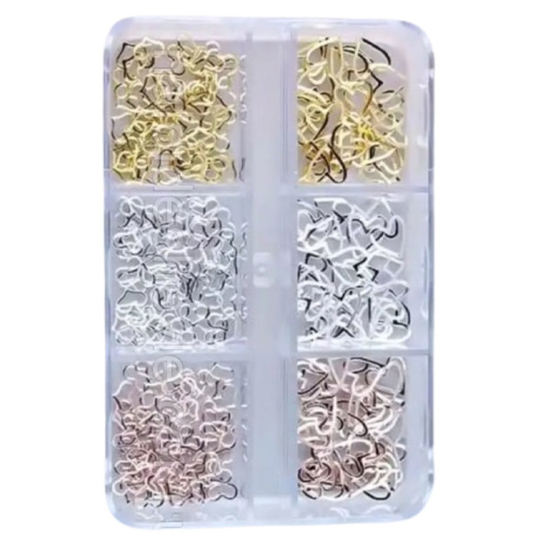 Набор металлических 3D фигур "Сердечки" для создания объёмных дизайнов на ногтях