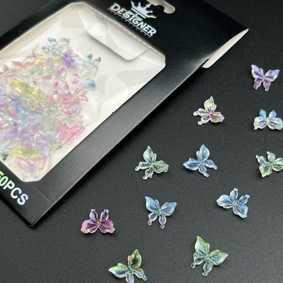 Набор объемного 3D декора Designer Разноцветные бабочки с шиммером - D4 100 шт/уп., Цвет: D42