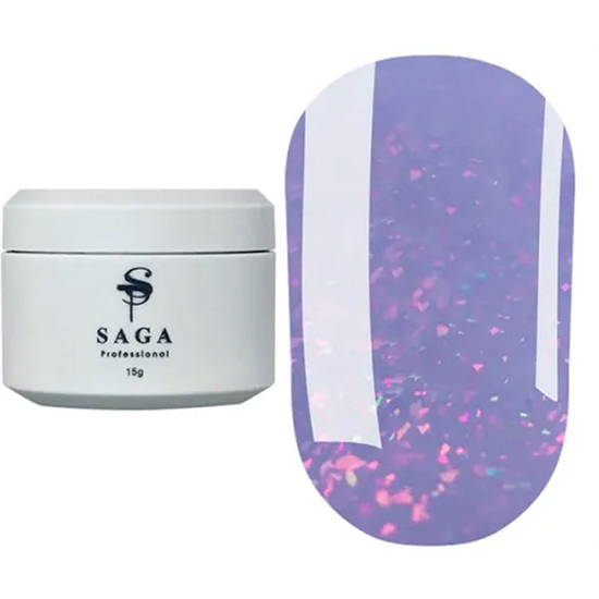 Гель для наращивания Saga Professional Magic Builder Gel 05, сиренево-голубой с цветными хлопьями потали, 15 мл, Объем: 15 мл, Цвет: 05
